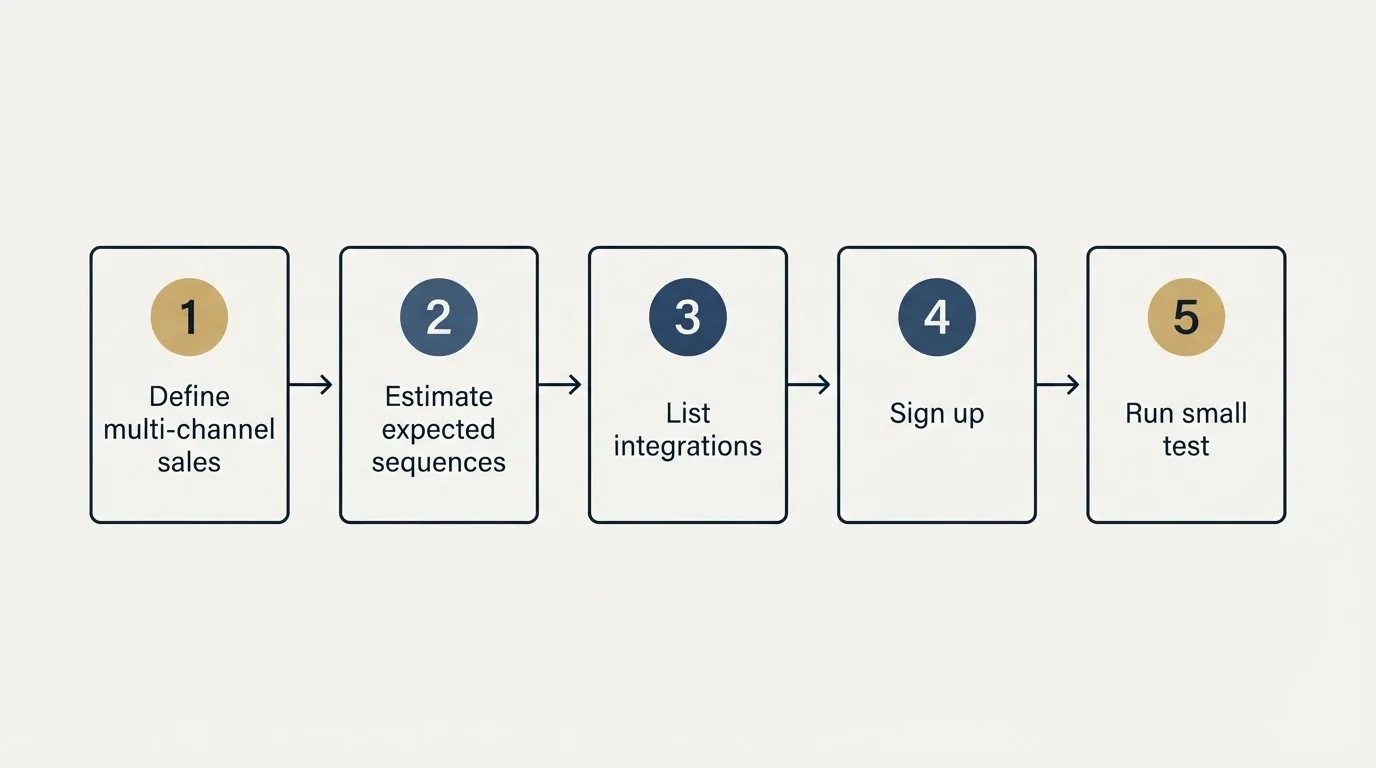 Step sequence: Getting Started Checklist (Define multi-channel sales, Estimate expected sequences, List integrations, Sign up)