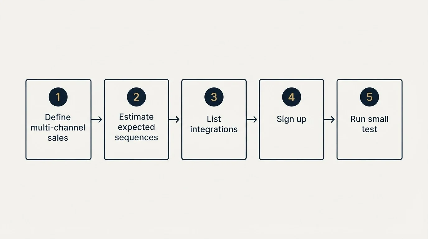 Step sequence: Getting Started Checklist (Define multi-channel sales, Estimate expected sequences, List integrations, Sign up)