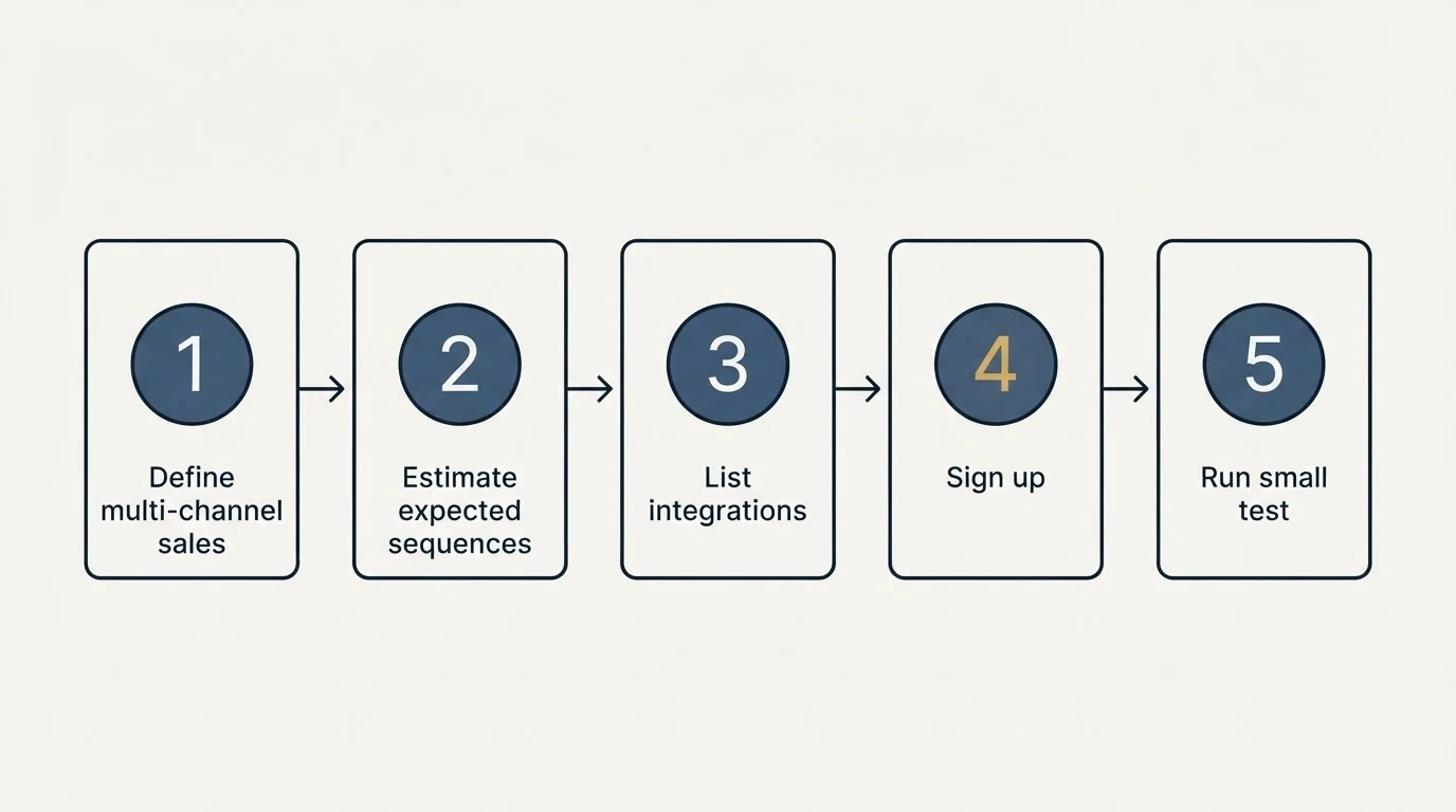 Step sequence: Getting Started Checklist (Define multi-channel sales, Estimate expected sequences, List integrations, Sign up)