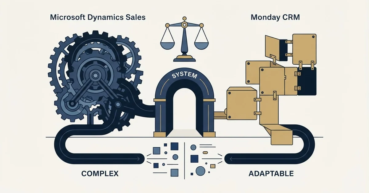 Editorial illustration for Microsoft Dynamics Sales vs Monday CRM