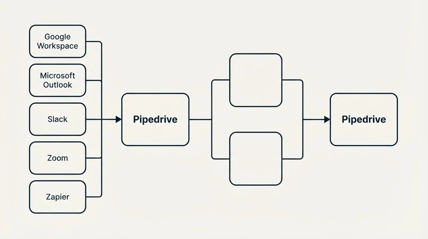 Integration flow: Integration Ecosystem (Pipedrive, Google Workspace, Microsoft Outlook, Slack)