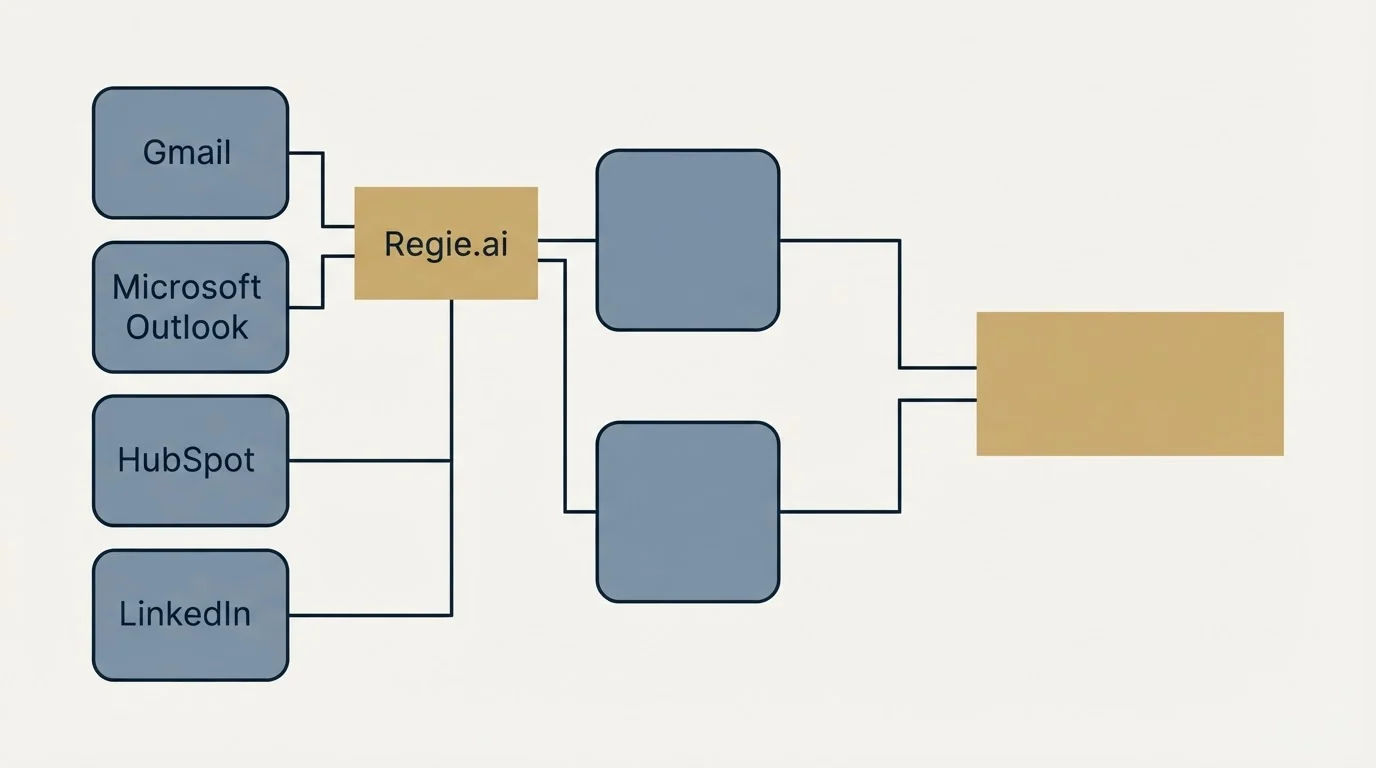 Integration flow: Integration Ecosystem (Regie.ai, Gmail, Microsoft Outlook, HubSpot)
