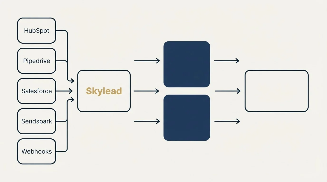 Integration flow: Integration Ecosystem (Skylead, HubSpot, Pipedrive, Salesforce)