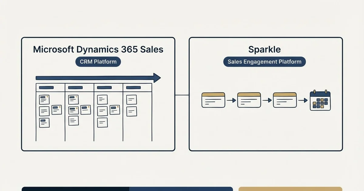 Side-by-side panels: Microsoft Dynamics 365 Sales vs Sparkle (CRM Platform, Sales Engagement Platform)