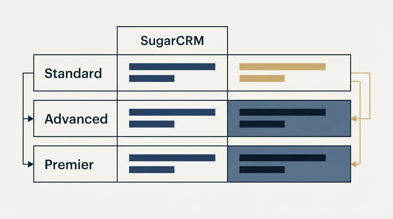 Pricing table: Pricing Comparison (SugarCRM, Standard, Advanced, Premier)