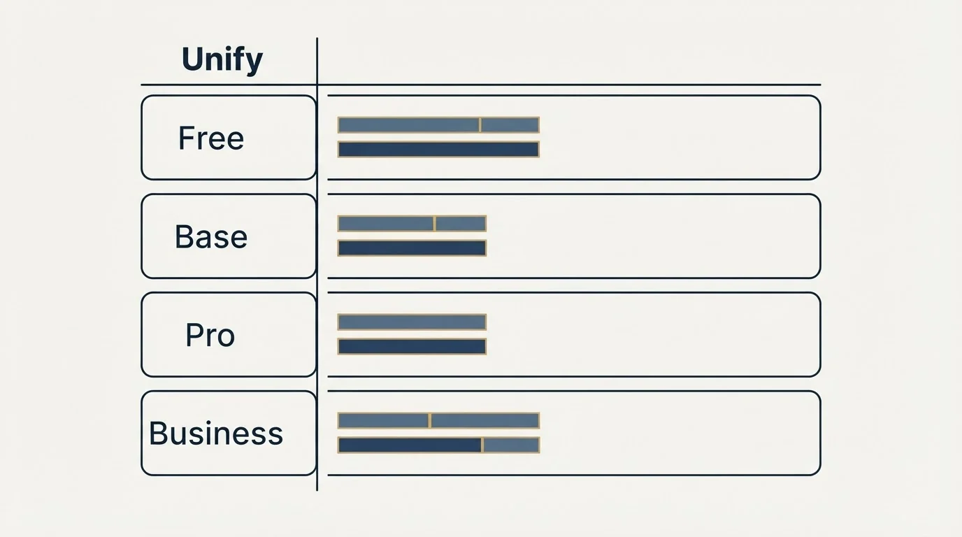 Pricing table: Pricing Comparison (Unify, Free, Base, Pro)