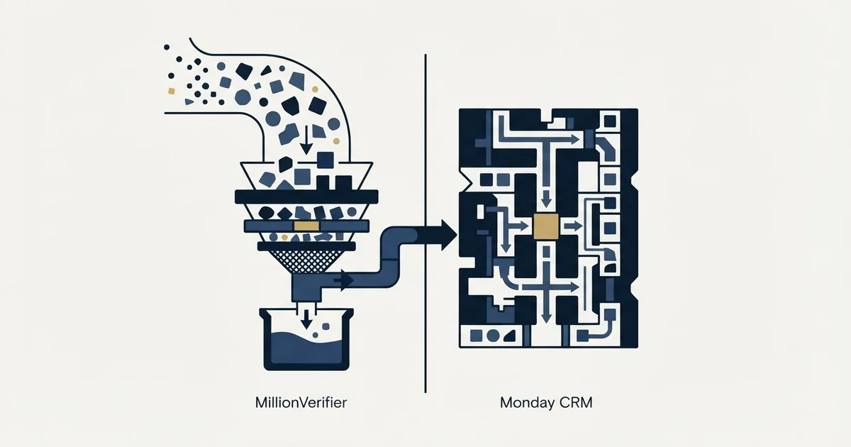Editorial illustration for MillionVerifier vs Monday CRM