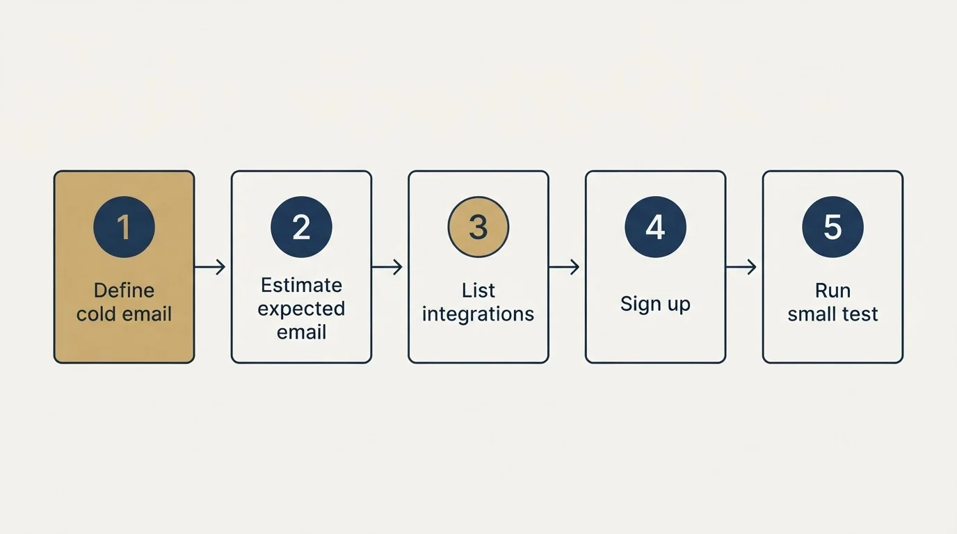 Step sequence: Getting Started Checklist (Define cold email, Estimate expected email, List integrations, Sign up)