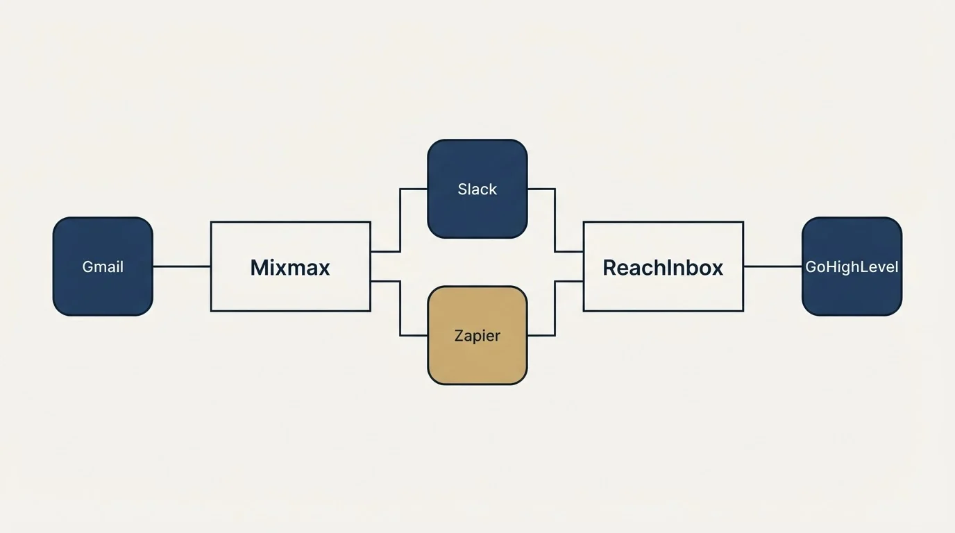 Integration flow: Integration Ecosystem (Mixmax, ReachInbox, Slack, Zapier)