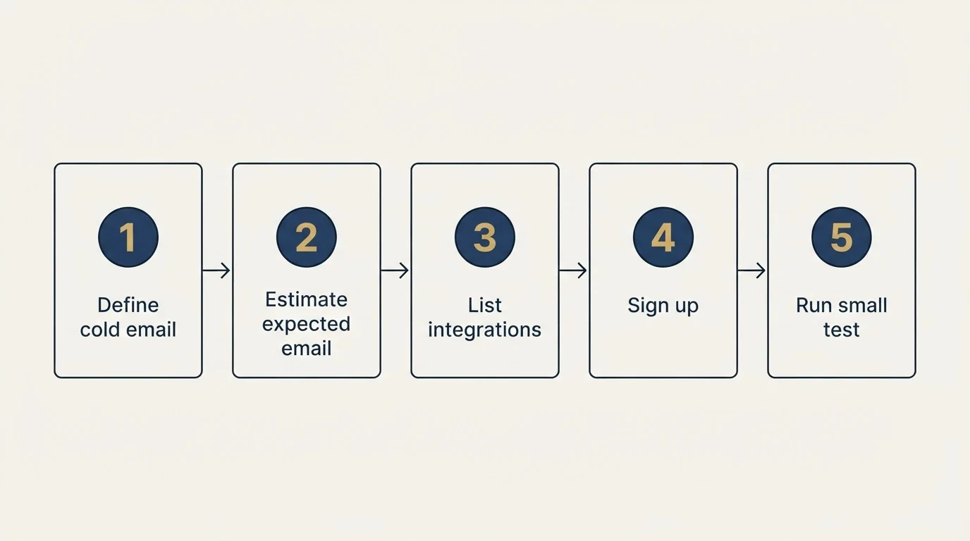 Step sequence: Getting Started Checklist (Define cold email, Estimate expected email, List integrations, Sign up)