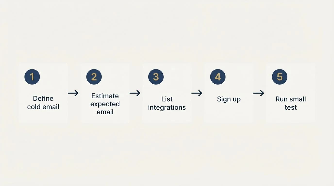 Step sequence: Getting Started Checklist (Define cold email, Estimate expected email, List integrations, Sign up)