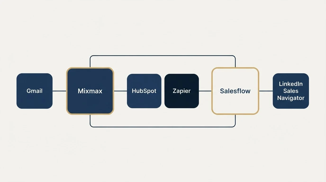 Integration schematic: Integration Ecosystem (Mixmax, Salesflow, HubSpot, Zapier)