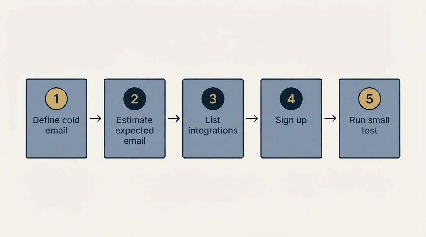 Step sequence: Getting Started Checklist (Define cold email, Estimate expected email, List integrations, Sign up)