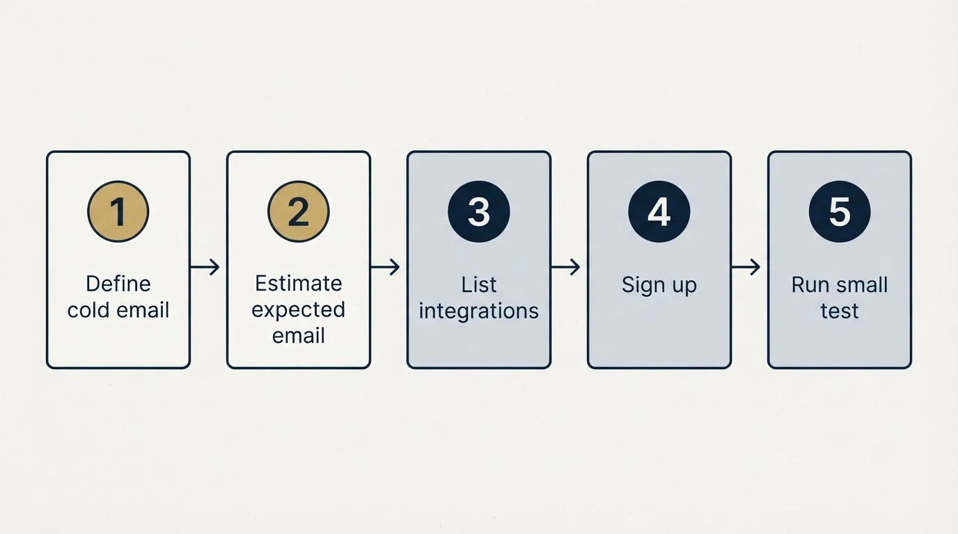 Step sequence: Getting Started Checklist (Define cold email, Estimate expected email, List integrations, Sign up)