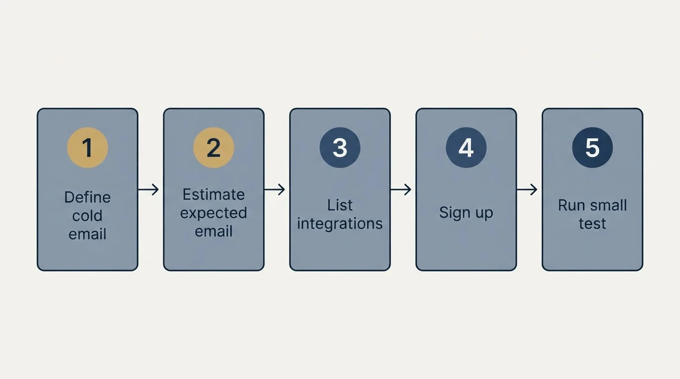 Step sequence: Getting Started Checklist (Define cold email, Estimate expected email, List integrations, Sign up)