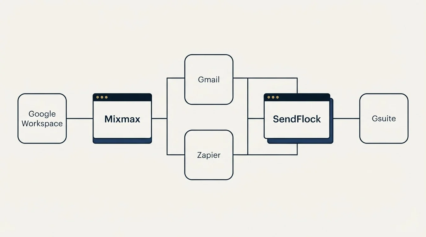 Integration flow: Integration Ecosystem (Mixmax, SendFlock, Gmail, Zapier)