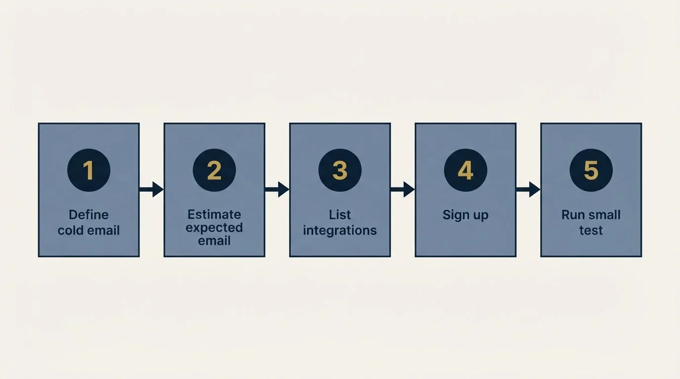 Step sequence: Getting Started Checklist (Define cold email, Estimate expected email, List integrations, Sign up)