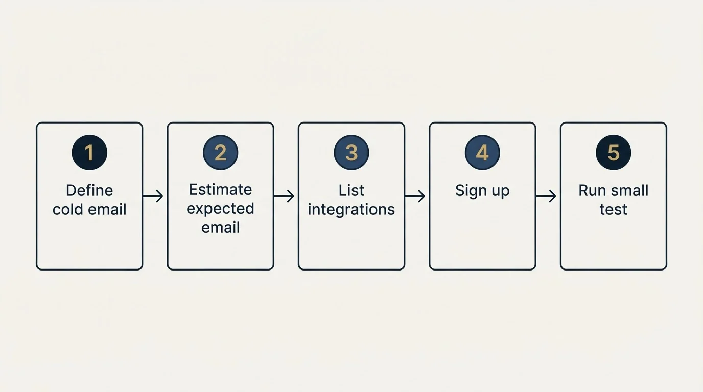 Step sequence: Getting Started Checklist (Define cold email, Estimate expected email, List integrations, Sign up)