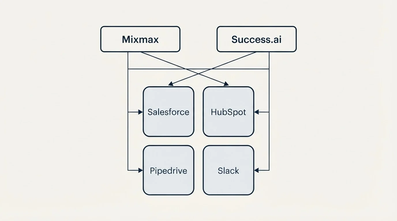 Integration grid: Integration Ecosystem (Mixmax, Success.ai, Salesforce, HubSpot)