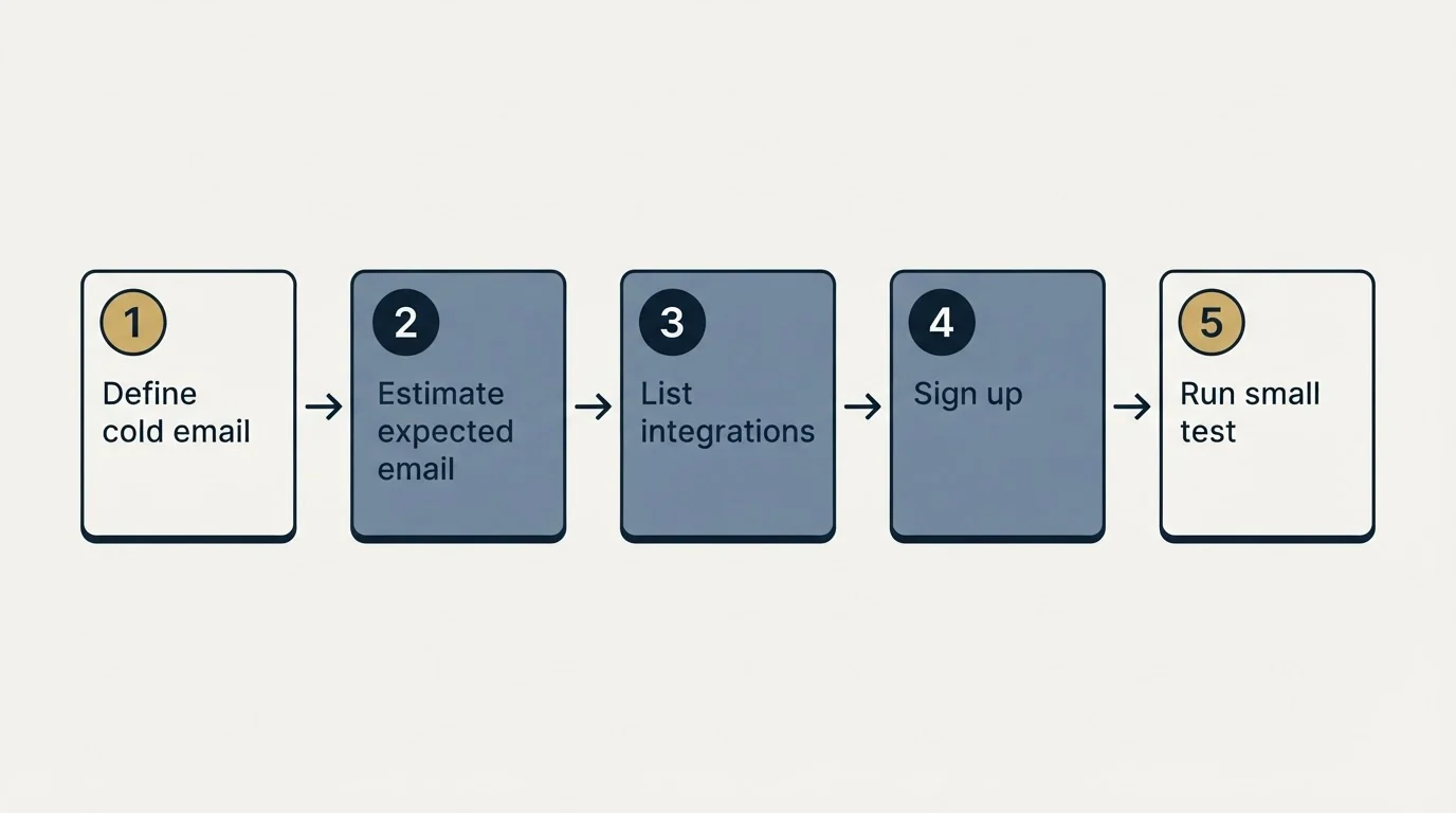 Step sequence: Getting Started Checklist (Define cold email, Estimate expected email, List integrations, Sign up)