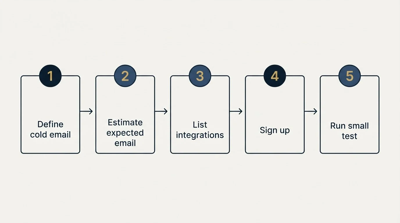 Step sequence: Getting Started Checklist (Define cold email, Estimate expected email, List integrations, Sign up)