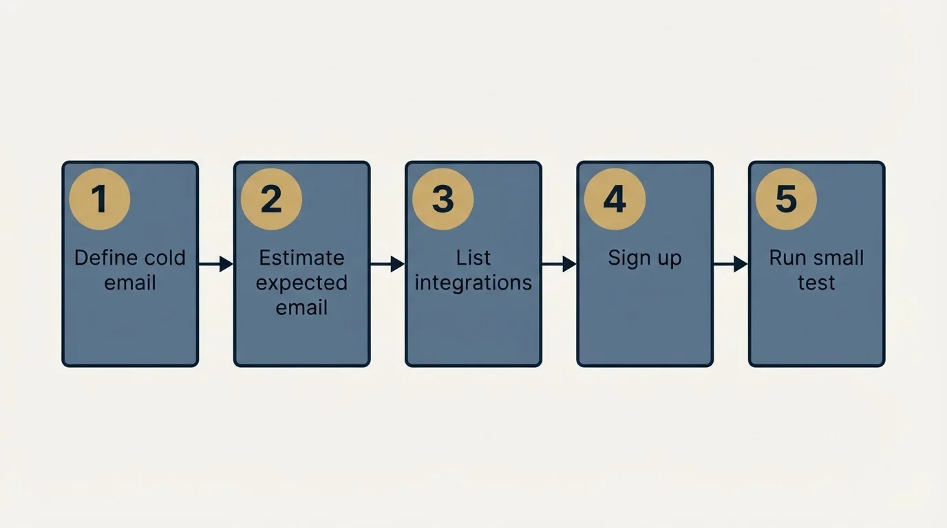 Step sequence: Getting Started Checklist (Define cold email, Estimate expected email, List integrations, Sign up)