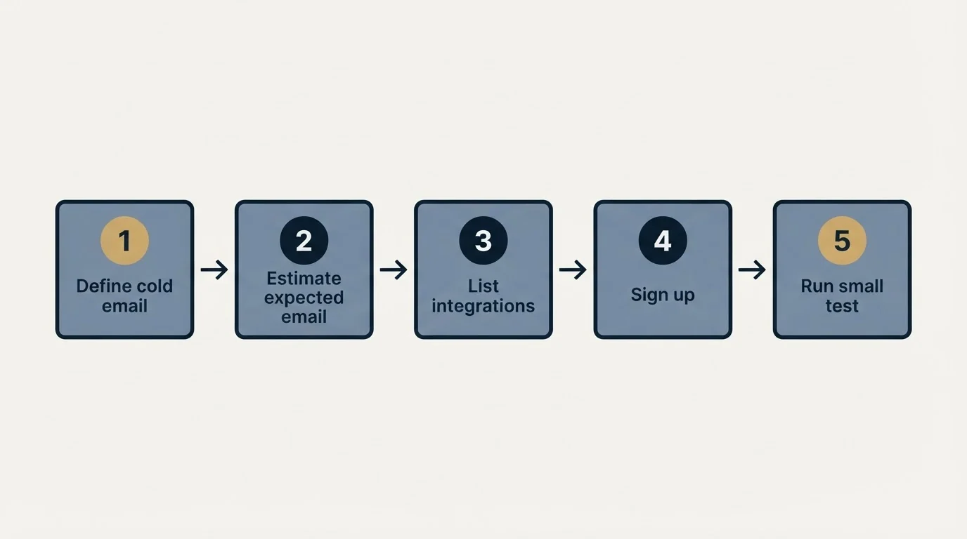 Step sequence: Getting Started Checklist (Define cold email, Estimate expected email, List integrations, Sign up)