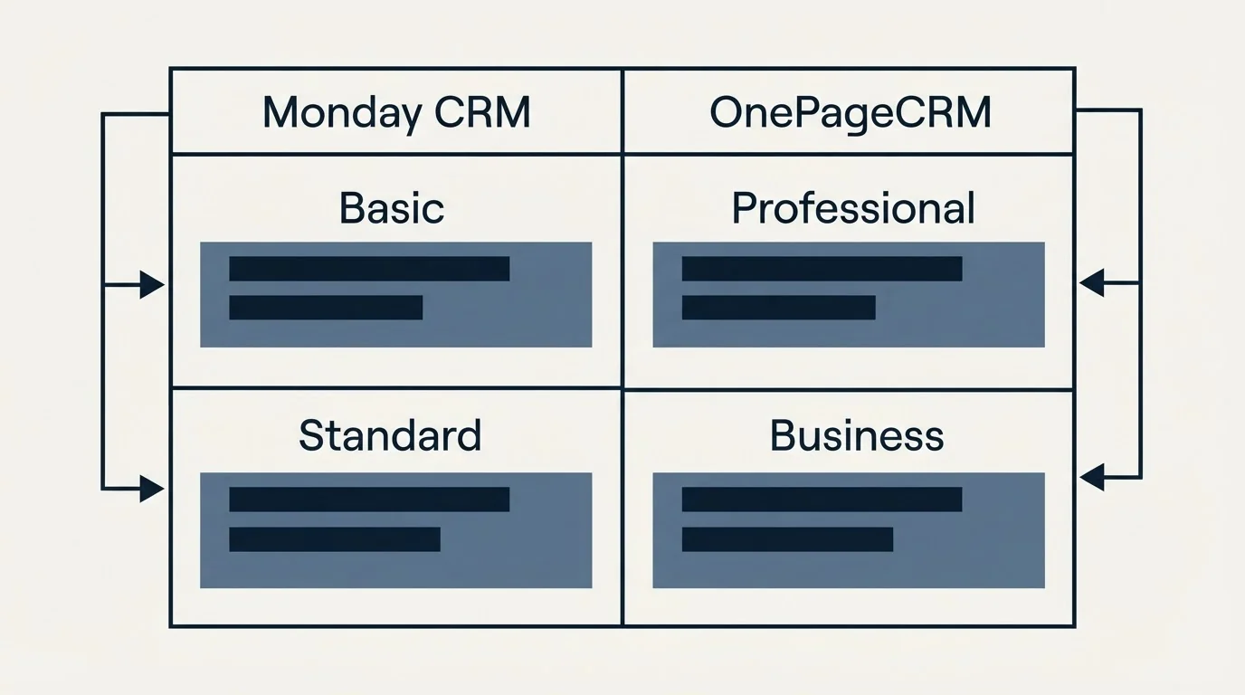 Pricing table: Pricing Comparison (Monday CRM, OnePageCRM, Basic, Professional)