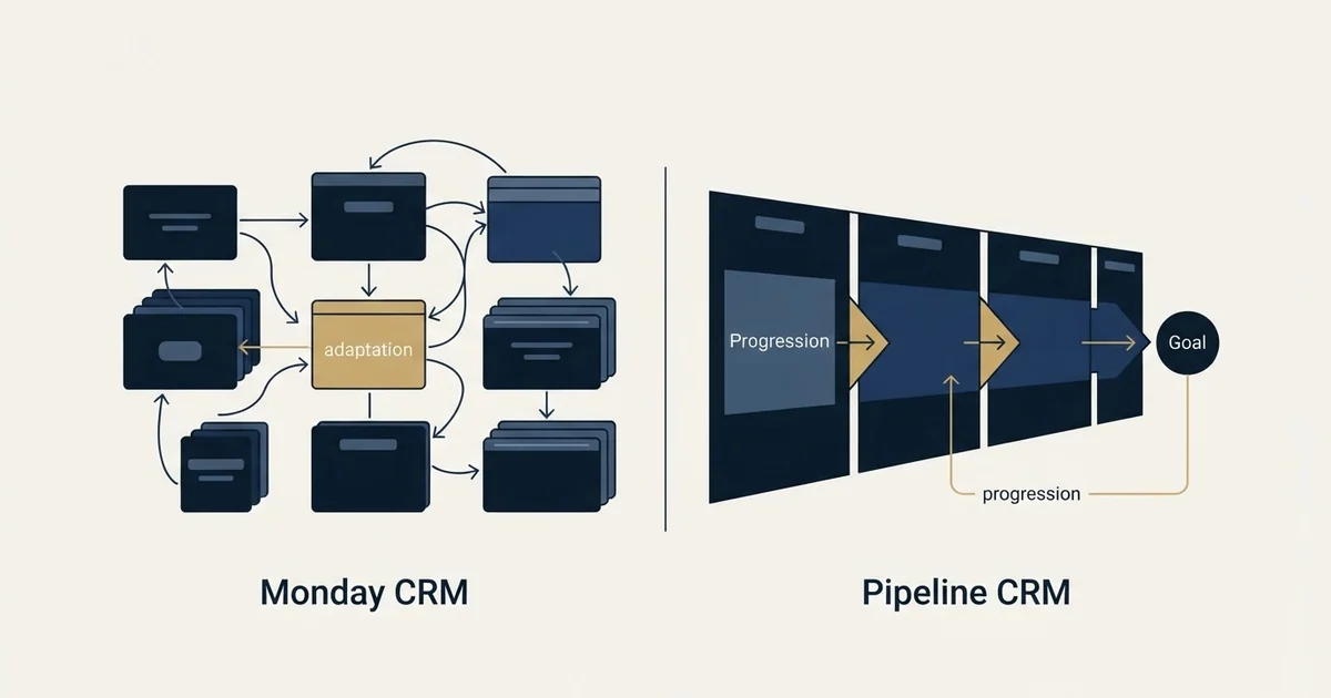 Editorial illustration for Monday CRM vs Pipeline CRM