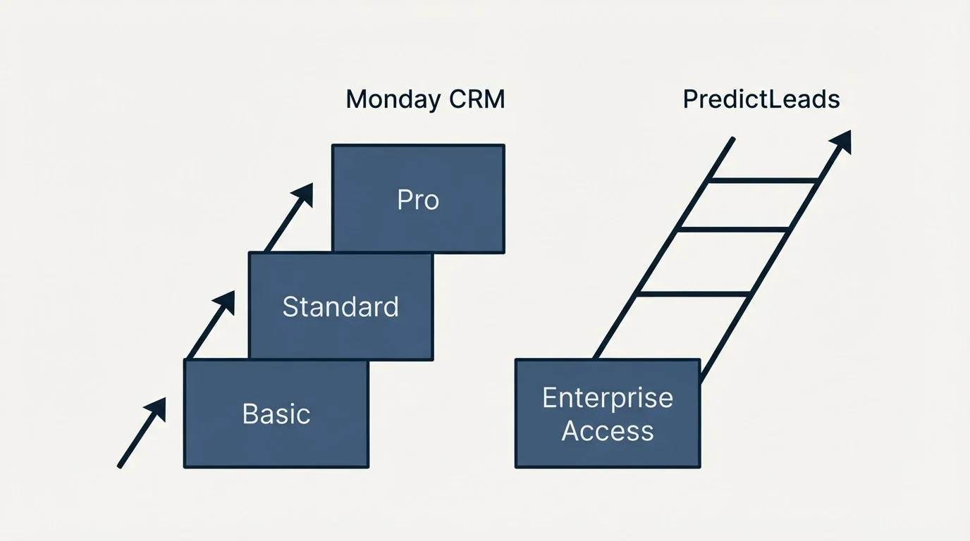 Pricing ladder: Pricing Comparison (Monday CRM, PredictLeads, Basic, Enterprise Access)