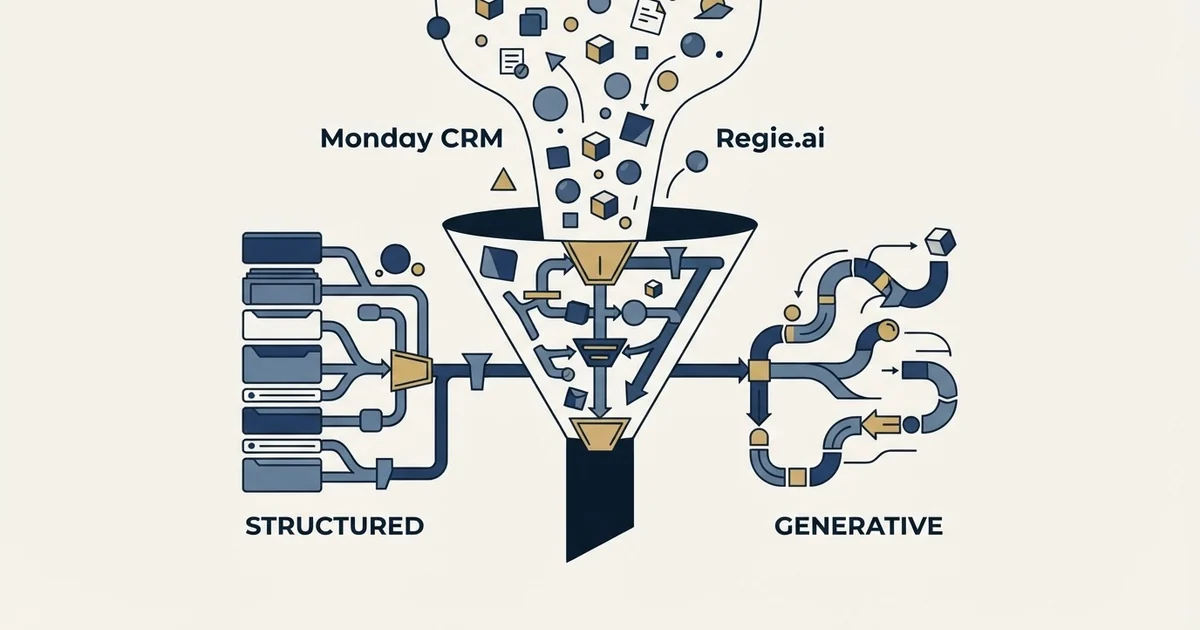 Editorial illustration for Monday CRM vs Regie.ai