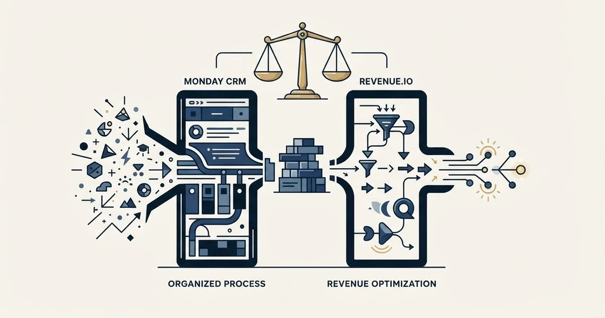 Editorial illustration for Monday CRM vs Revenue.io
