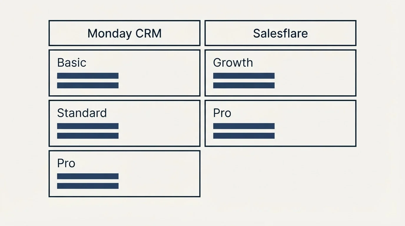 Pricing table: Pricing Comparison (Monday CRM, Salesflare, Basic, Growth)