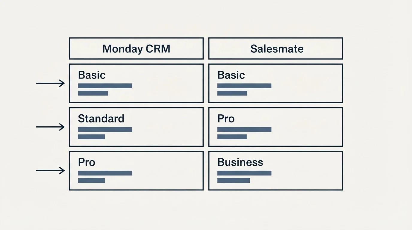 Pricing table: Pricing Comparison (Monday CRM, Salesmate, Basic, Standard)