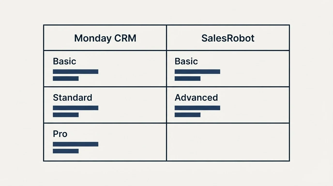 Pricing table: Pricing Comparison (Monday CRM, SalesRobot, Basic, Standard)