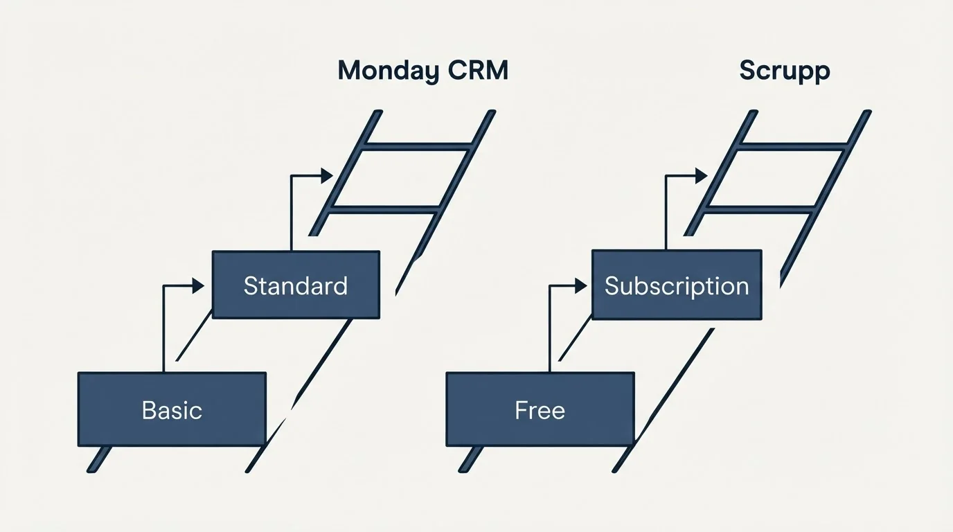 Pricing ladder: Pricing Comparison (Monday CRM, Scrupp, Basic, Free)