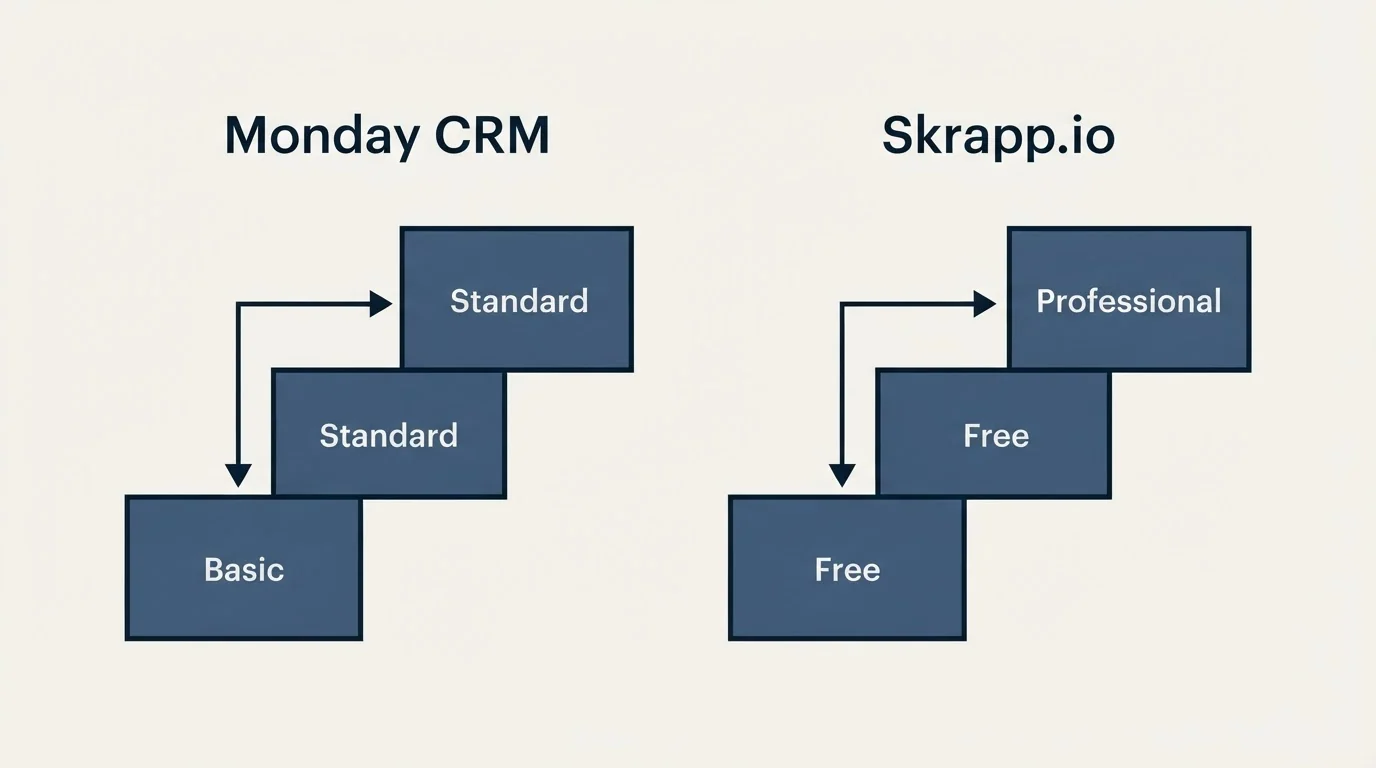 Pricing ladder: Pricing Comparison (Monday CRM, Skrapp.io, Basic, Free)