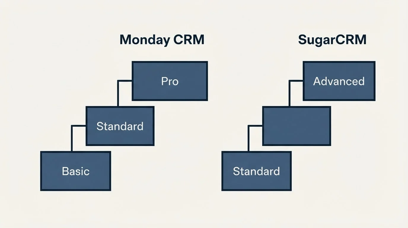 Pricing ladder: Pricing Comparison (Monday CRM, SugarCRM, Basic, Standard)