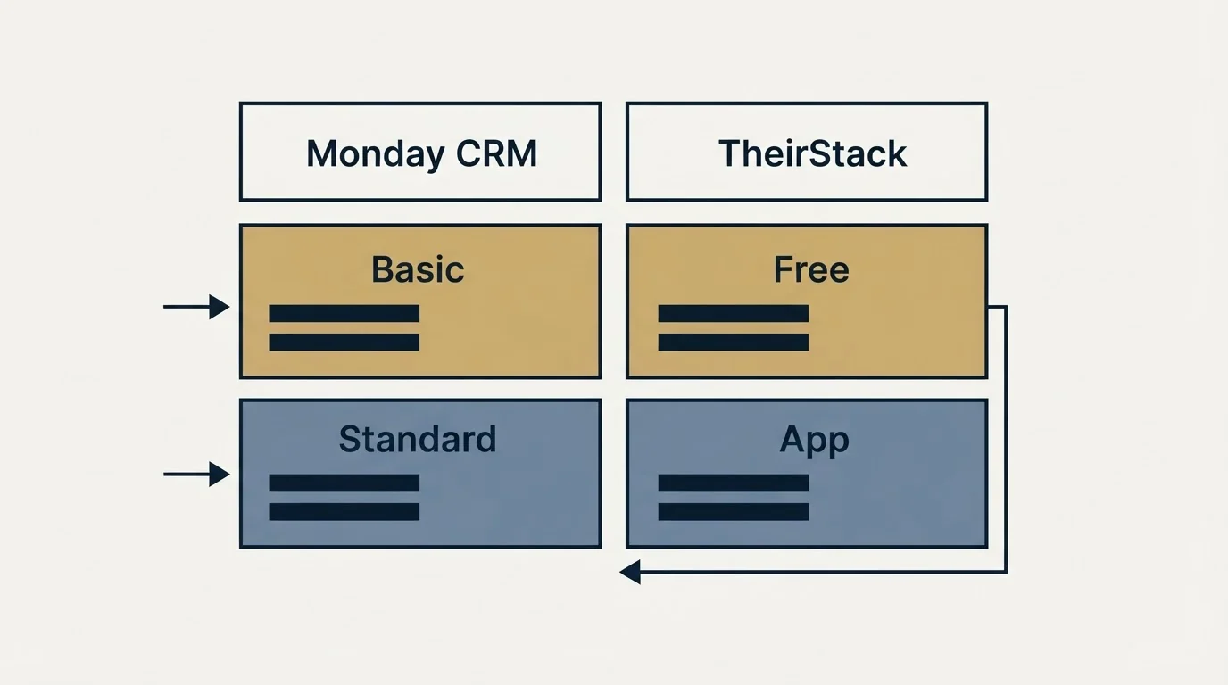 Pricing table: Pricing Comparison (Monday CRM, TheirStack, Basic, Free)