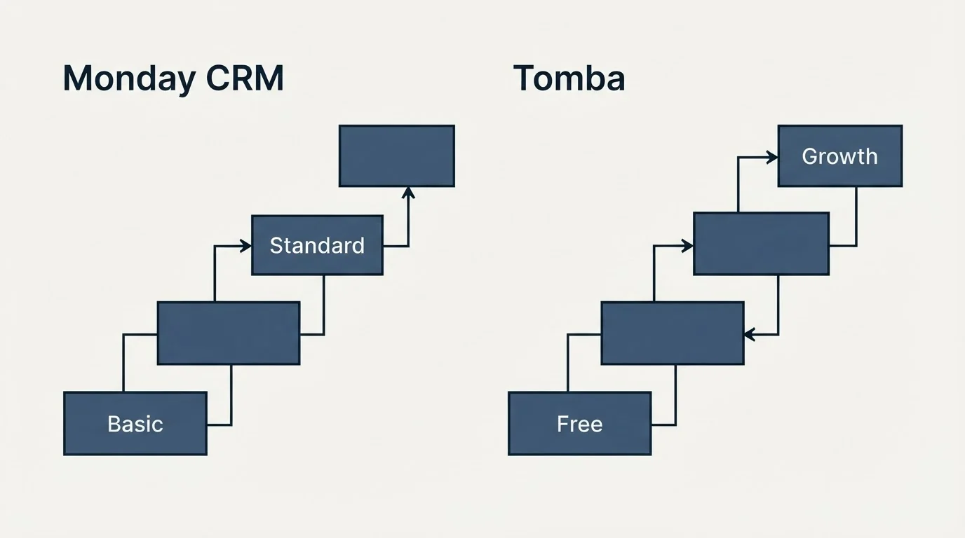 Pricing ladder: Pricing Comparison (Monday CRM, Tomba, Basic, Free)