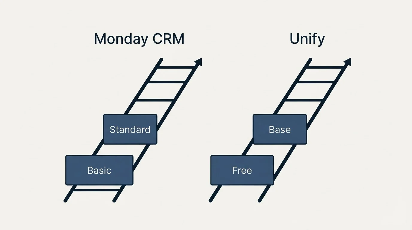Pricing ladder: Pricing Comparison (Monday CRM, Unify, Basic, Free)