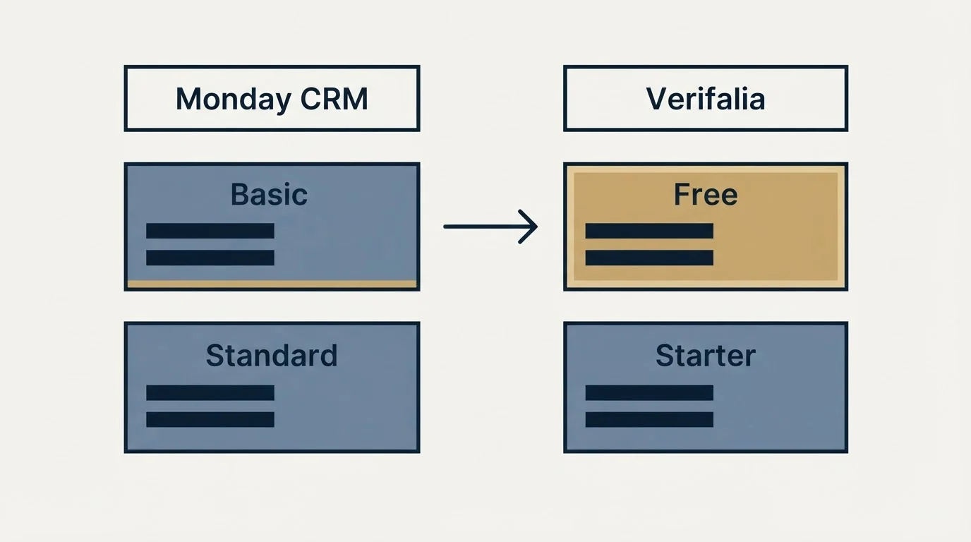 Pricing table: Pricing Comparison (Monday CRM, Verifalia, Basic, Free)