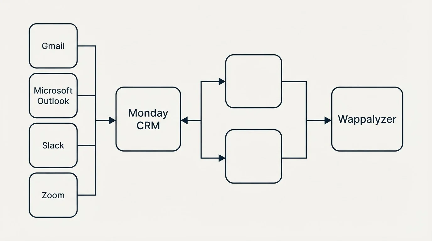 Integration flow: Integration Ecosystem (Monday CRM, Wappalyzer, Gmail, Microsoft Outlook)