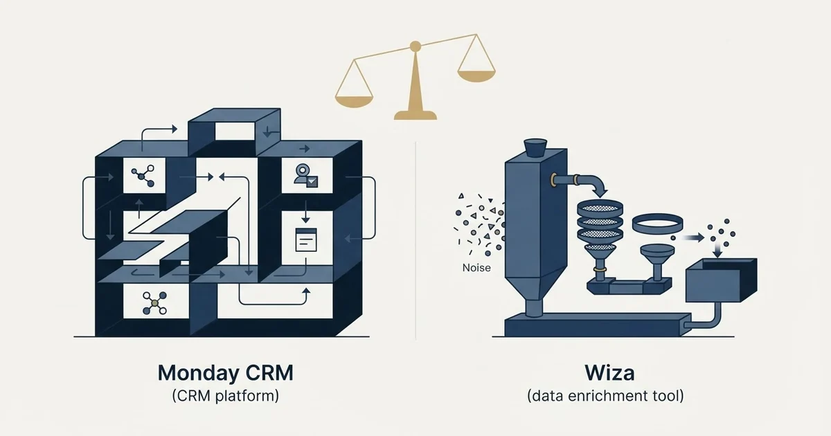 Editorial illustration for Monday CRM vs Wiza