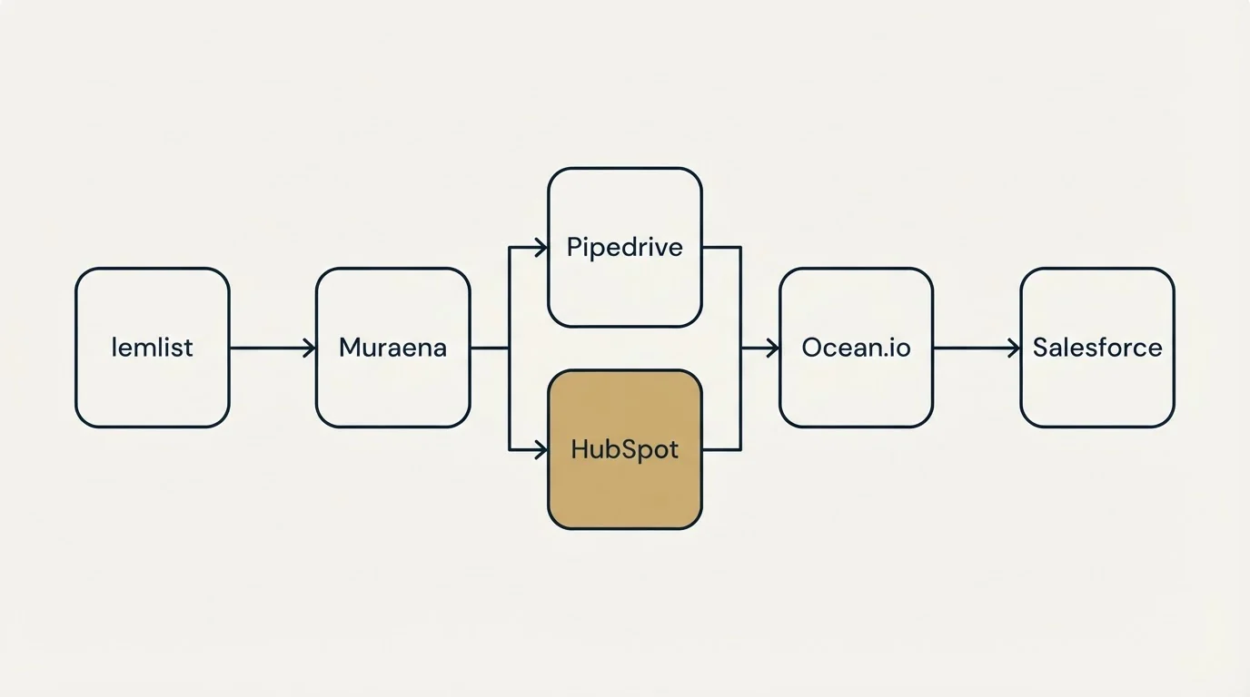 Integration flow: Integration Ecosystem (Muraena, Ocean.io, Pipedrive, HubSpot)