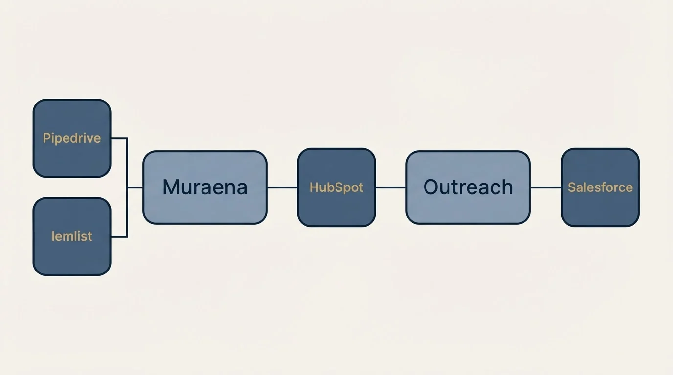 Integration flow: Integration Ecosystem (Muraena, Outreach, HubSpot, Pipedrive)