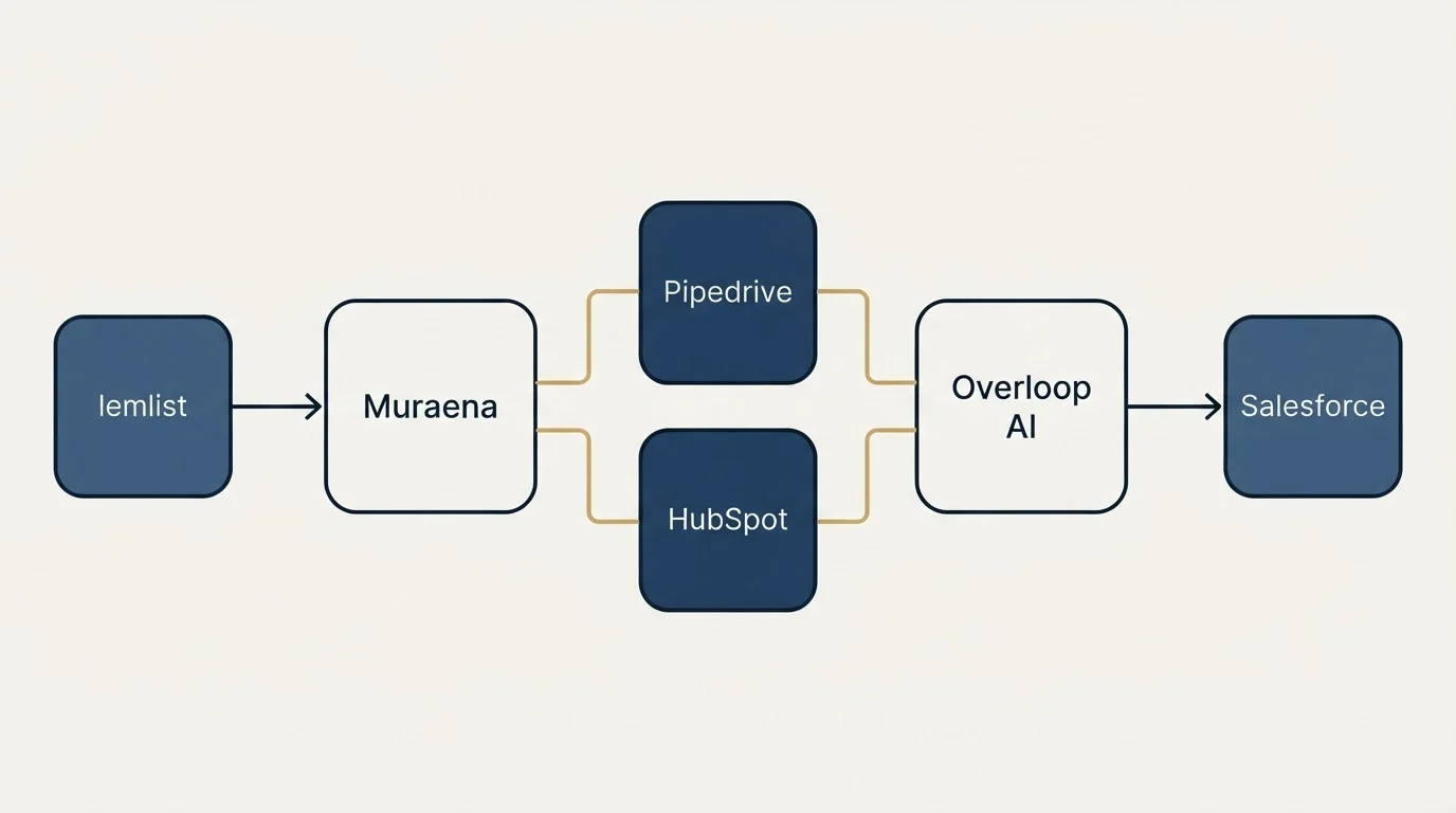 Integration flow: Integration Ecosystem (Muraena, Overloop AI, Pipedrive, HubSpot)