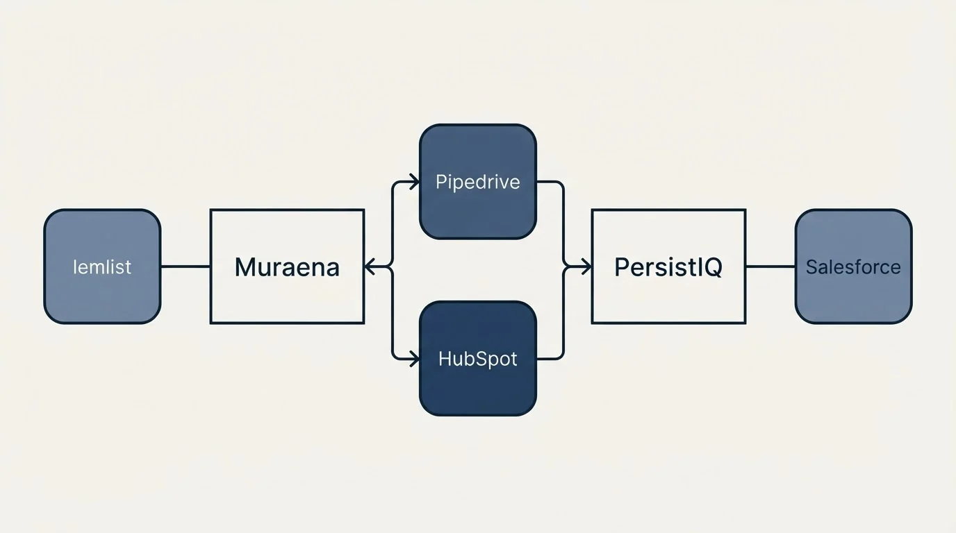 Integration flow: Integration Ecosystem (Muraena, PersistIQ, Pipedrive, HubSpot)