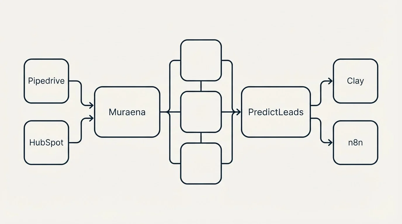 Integration flow: Integration Ecosystem (Muraena, PredictLeads, Pipedrive, Clay)