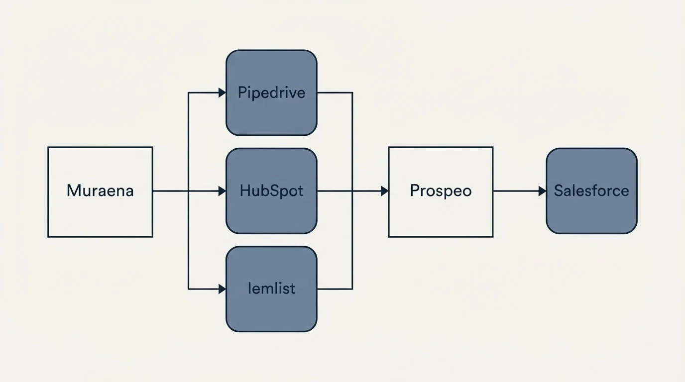 Integration flow: Integration Ecosystem (Muraena, Prospeo, Pipedrive, HubSpot)